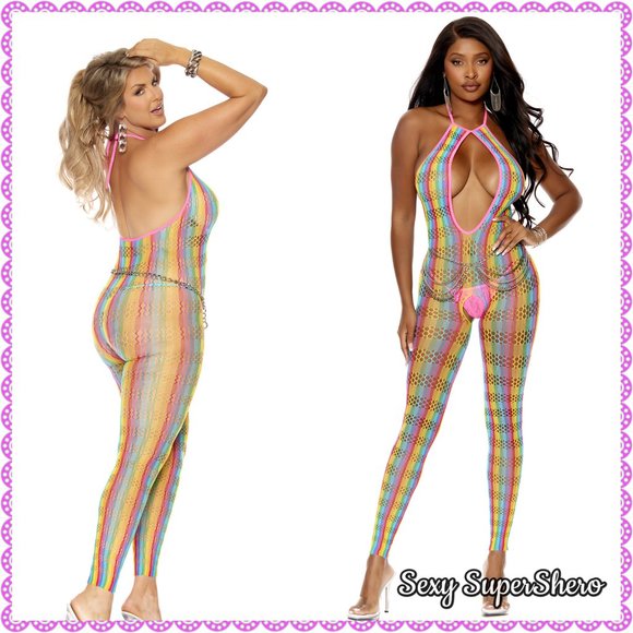 🆕🏳️‍🌈Rainbow Pride Crochet Lingerie Bodystocking - Picture 6 of 6